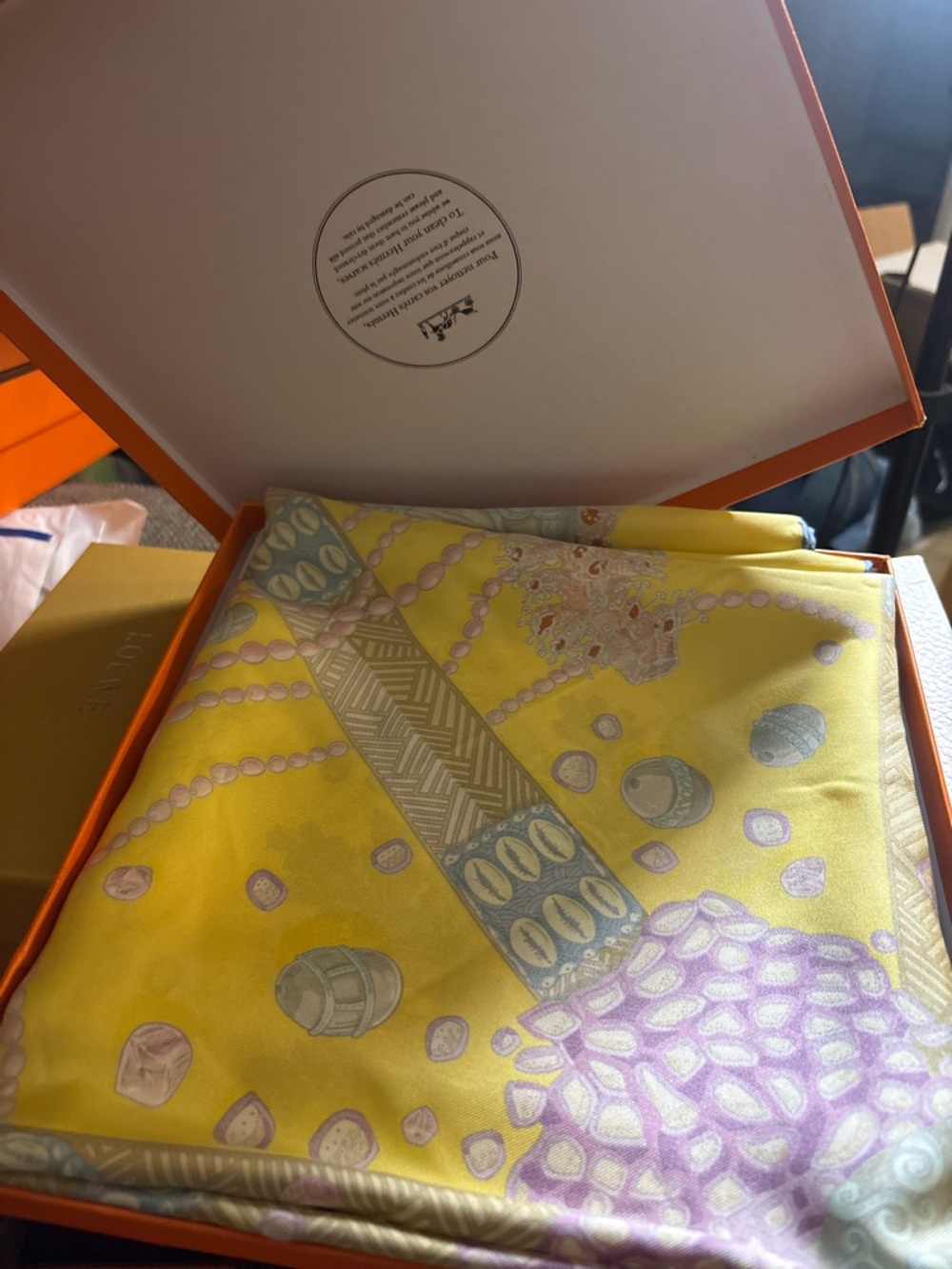 Hermes Yellow Seashell Silk Scarf brand new big size